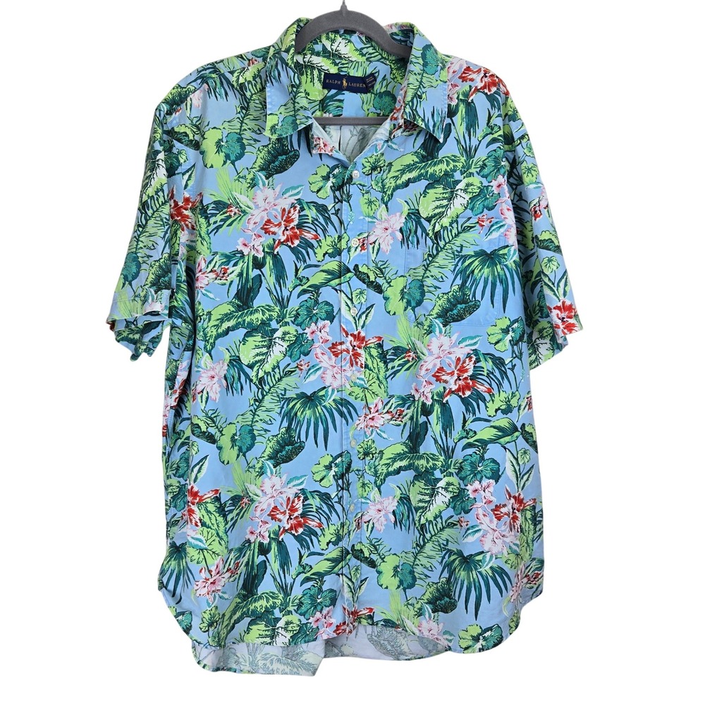 Ralph‎ Lauren Floral Hawaiian Shirt XXL Tropical Button Up Resortwear Colorful